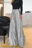 Yipinpay Waist Sequin Flared Wide leg Pants All-Match new fashion yk2 Women's Clothing