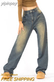 yipinpay Women's Jeans Vintage High Waist Streetwear Fashion Summer Loose Black Straight Jean Pants Baggy Wide Leg Denim Trousers