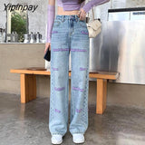 Yipinpay Embroidered High Street Loose Wide Leg Jeans Woman