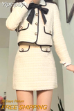 Yipinpay Temperament Tweed Jacket Plaid Cardigan Tops Bodycon Skirts 2 Piece Sets Womens Outifits Spring Slim Short Tailored Coat