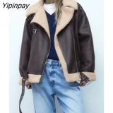 Yipinpay Winter Female Thicken Patchwork Jackets 2023 Fleece Warm Long Sleeve Zipper Coats Loose Vintage Female Waistcoat Chic Tops