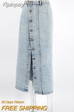 Yipinpay Sexy High Waist Denim Button Skirts Women Streetwear Ankle-Length Split Skirts Summer 2023 Cotton Blue Jeans Skirts
