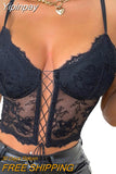 Yipinpay Women Sleeveless Camisole with Adjustable Bandage Lace Backless Sexy Mesh Perspective Summer Clothing Club Wear