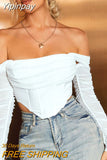 Yipinpay sale! Summer Corset Top Women Y2k Tops Blue Boycon Crop Top Off The Shoulder Sexy Mesh Top Outfits Girl Party Clubwear
