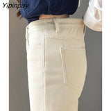 Yipinpay High Waist Thickened Plush Jeans Woman Straight Tube Loose Winter Style Versatile Harun Pants