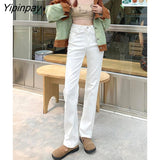 Yipinpay Autumn And Winter Straight Tube High Waist Stretch White Jeans Women's Lengthened Trousers
