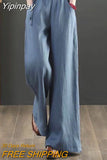 Yipinpay Summer New Chinese Cotton Linen Women's Pants Casual Loose Straight Pants Literary Vintage Thin Silk Hemp Wide Leg Pants