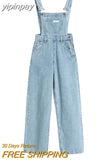 yipinpay Pants Women's Suspender Jeans 2023 Spring Plus Size Streetwear Baggy Braces Pants Vintage Blue Mom Denim Braces Trouser