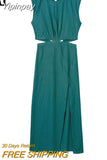 Yipinpay Cut Out Midi Dress Woman Backless Summer Long Dresses For Women 2023 Ruched Sleeveless Holiday Elegant Party Dresses