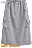 yipinpay Women's Cargo Skirt Pockets Split Long Skirts Y2k Streetwear 2000s Aesthetic Drawstring Aesthetic Skirts High Waist A Line Skirt