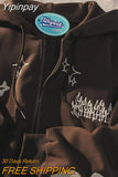 Yipinpay New Retro Gothic Print Zipper Hoodie Cardigan Men Street Hip Hop Fashion Trend Sweatshirt Couple Thickened Loose Hoodie Top
