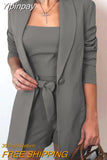 Yipinpay Spring Summer Women Blazer Set Fashion Elegant Inside Vest Top Blazer and High Waist Shorts 3piece Set Casual Shorts Suit