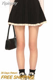 Yipinpay Knitted Pleated Skirt Women Vintage Preppy Style Autumn Patchwork Color Contrast High Waist A-line Mini Skirt Casual