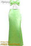 Yipinpay Womens Camisole And Skirt Suit Fashion Solid Color Tie-Up Halter Cropped Vest And Long Skirt Club Street Style Hot S M L