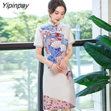 Yipinpay Women Dress Chinese Style Simply Cheongsam Vintage Sweet Improved Cheongsam Long Female Bing 2023 HOT Plus Size