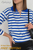 Yipinpay Casual Striped Sweaters Women Turn-down Collar 2023 Winter Autumn Long Sleeve Knitted Tops Female Loose Pullovers Jumper