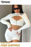 Yipinpay Chest Hollow Zipper Women One-pieces Jumpsuit Sexy Slim Solid Bodysuit 2023 Autumn Street Fashion Bottoming Clothing