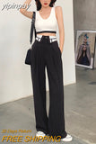 yipinpay Women's Fashion Black Self Cultivation Suit Pants High Waist Straight Mopping Pants Casual Thin Wide Leg Trouser Ladies Spring