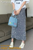 Yipinpay Straight Back Split Pink Sequin Skirt Women A Line Vintage Wrap Hip Midi Faldas Jupe Vintage Skirts Long Y2k Skirt