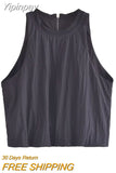 Yipinpay TRAF Fashion 2023 Summer Tops for Women Chic Black O-Neck Sleeveless Top Female Casual Loose with Zipper Fly Tops New In