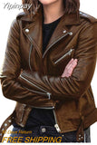 Yipinpay Short Jacket Solid Revers Female Moto Biker Jackets 2023 Punk Women Cool Faux Leather Jacket Long Sleeve Zipper Equipped