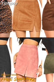 Yipinpay Women's Bag Hip Short Skirt High Waist Zipper Autumn Winter A-line Solid Color/Leopard Print Skirt