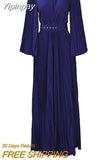 Yipinpay Flare Sleeve Pleated Dress For Women Fashion Solid Deep V-Neck Maxi Dresses 2023 Trend Chic Evening Party Vestidos