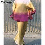 Yipinpay Summer Women Fashion Tie-Dyed Shirts And Dress 2023 Long Sleeve Single Breasted Blouse Sleeveless Dress Casual Outwear