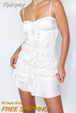Yipinpay Fashion Women Sling Dress Spaghetti Straps Lacing Pleated See-Through Summer Mini Dress For Club Party Street Style S M L