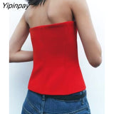 Yipinpay Fashion Women Asymmetrical Corset Wrap Chest Tops Casual Side Zipper Sleeveless Sexy Summer Sling Tops