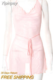 Yipinpay Sexy Backless Suspender Mini Beach Dress Summer Women Swimsuit Cover-ups See-through Sleeveless Halter Tie Up Dresses