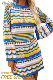 Yipinpay Women Colorful Knitted Dress Women's Sexy Bodycon Mini Dress Bohemian Long Sleeve Crew Neck Hollow Out Dress