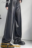 Yipinpay PU Leather Pants Women Black Fashion Hight Waist Straight Faux Leater Trousers Chic Autumn Winter Loose Streetwear Pants