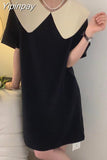 Yipinpay Bow Peter Pan Collar Loose Dress Mini Black Casual Vestido Curto Summer 2023 Jurken Vintage Elegant Pink Korean Femme Robe