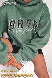 Yipinpay Hoodies Women Vintage 2023 Letter Print Hooded Shirt Long Sleeve Loose Pullover Streetwear Winter Oversized Sweatshirt Tops