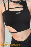 yipinpay Top Cut Out Tank Top Solid Slim Crop Top Women Basic Corset 90s Tops Sleeveless Baby Tee Summer Streetwear Y2K Clothes