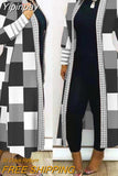 Yipinpay New Fashion 2023 Geometric Print Long Sleeve Open Front Longline Coat Female Clothing Outfits for Women