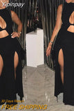 Yipinpay Women Bandage Bodycon Slim Sleeveless Solid color High Split sexy Fashion Evening Party Pencil Long Dress