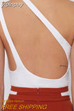 yipinpay Bodysuit Backless Top Women One Shoulder Bodysuits Cut Out Summer Overalls Body Femme Streetwear Skinny White Crop Top
