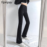 Yipinpay Thicken Velvet Warm Denim Flare Pants Stretch High Waist Casual Winter Plush Bell Bottom Jeans Woman