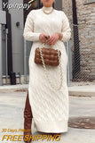 Yipinpay Thicken Turtleneck Sweater Maxi Dress Women Lace Up Knitted Long Dress Female Knitwear Soft Vestidos 2023 High Quality