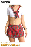 Yipinpay PCS Fancy Costumes Sexy Women's Red Plaid School Girl Uniform Lingerie Student Uniform Cosplay Outfits Costume Hot Selling