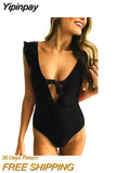 Yipinpay Cut Swimwear Women 2023 Solid One Piece Swimsuit Female High Waist Monokini V-Neck Sexy Bathing Suit Swim Suit Black Red
