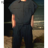 Yipinpay Fashion 2023 Summer Solid Blouse Pants Sets Casual Short Sleeve Turn Down Collar Shirts Pockets Cargo Pants Outwear