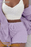 yipinpay Fluffy Three Piece Set Lounge Sexy 3 Piece Set Women Sweater knit Set Tank Top And Pants Casual Homewear Outfits Home Suit