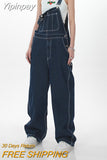 Yipinpay Womens Vintage Denim Overalls Winter Streetwear Fashion Casual Baggy Jeans Bib Rompers Straight Denim Trousers Korean Ladies