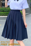 Yipinpay School Uniform Pleated Skirt Women Japanese Fashion Cute High Waist Knee-length A-line Skirt for Girls Preppy Casual JK