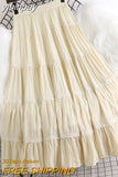 yipinpay 2023 Summer Long Skirt Women Simple Casual Lace Patchwork Pleated High Waist Midi Skirts A-line Swing Faldas Jupe Pink