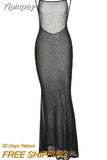 Yipinpay Women See Through Bodycon Long Dresses Summer Clothes 2023 Sling Backless Mesh Clothing Evening Party Dress Sexy Club Streetwear