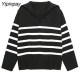 Yipinpay Fashion Ladies Striped Knitted Sweater 2023 Autumn Winter Sailor Collar Pullover Tops Long Sleeve Casual Streetwear